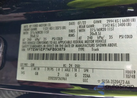 2022 Ford F-150 Xl from USA, damaged, VIN 1FTEW1EP7NFB93879